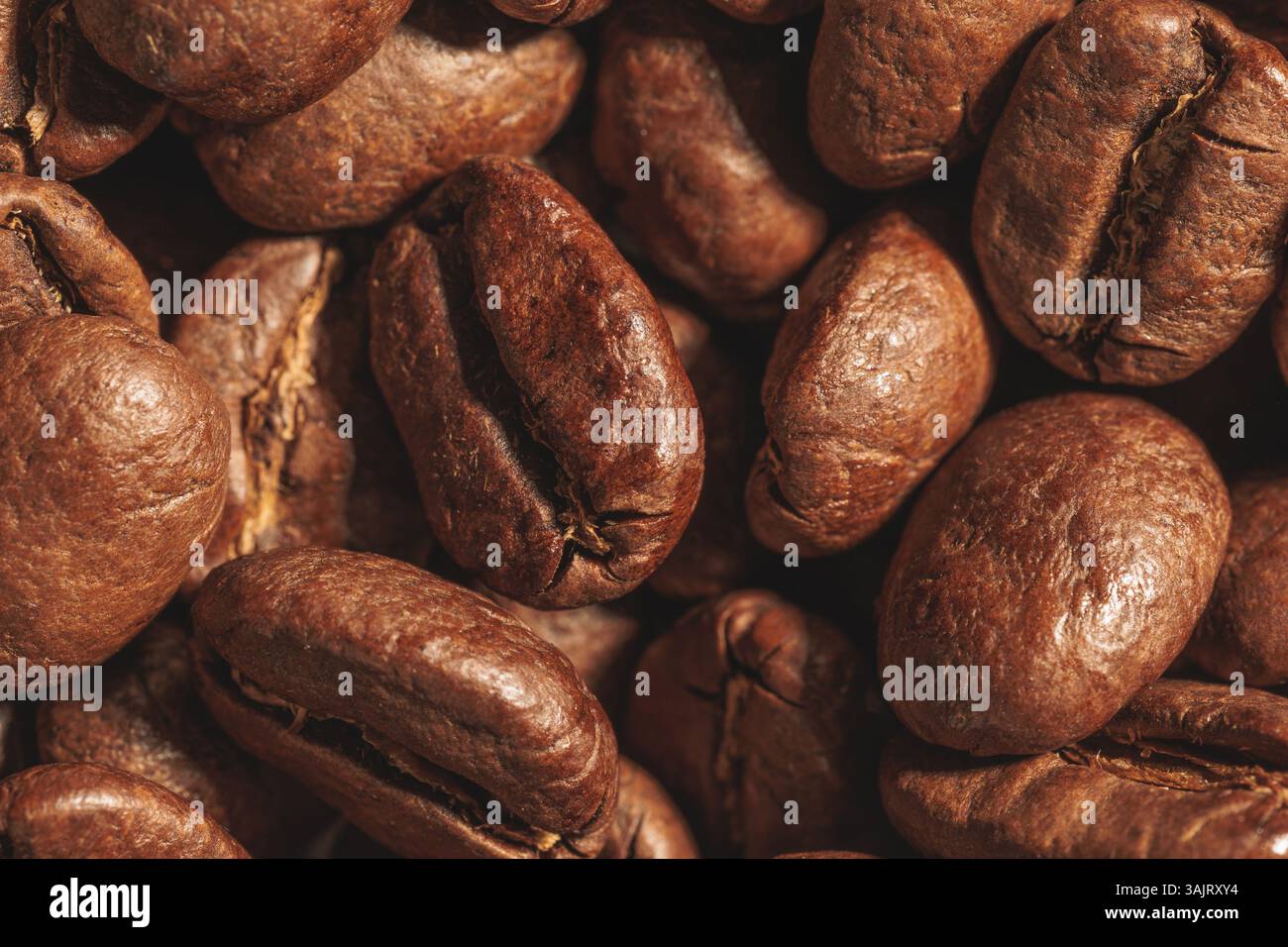Freshly Roasted Coffee Beans in Sharp Detail Stock Photo