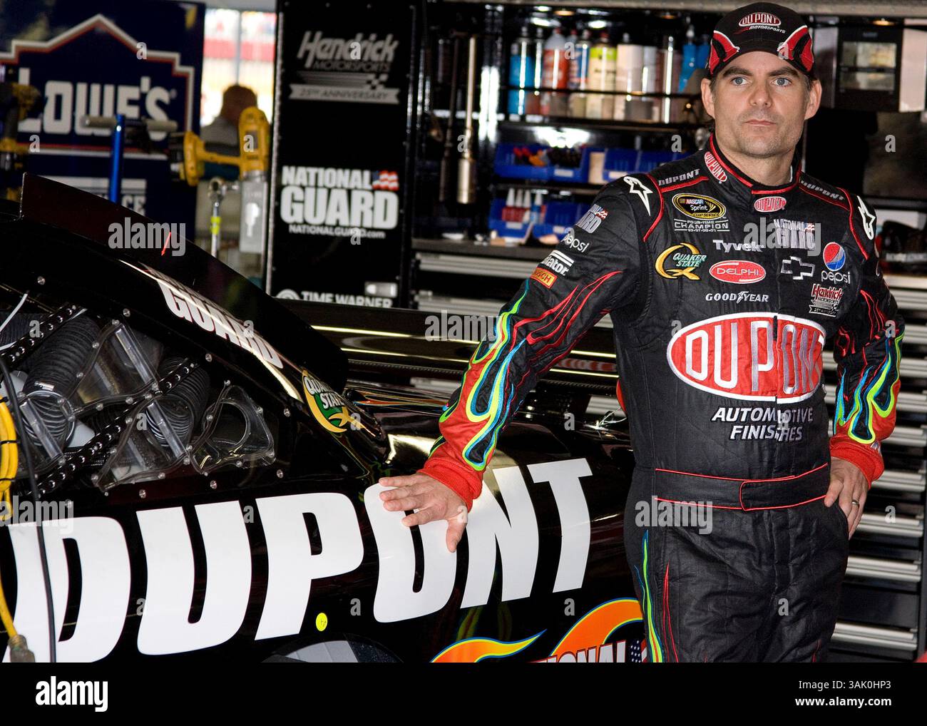 Jeff Gordon (24), driver of the DuPont Chevrolet, crashes