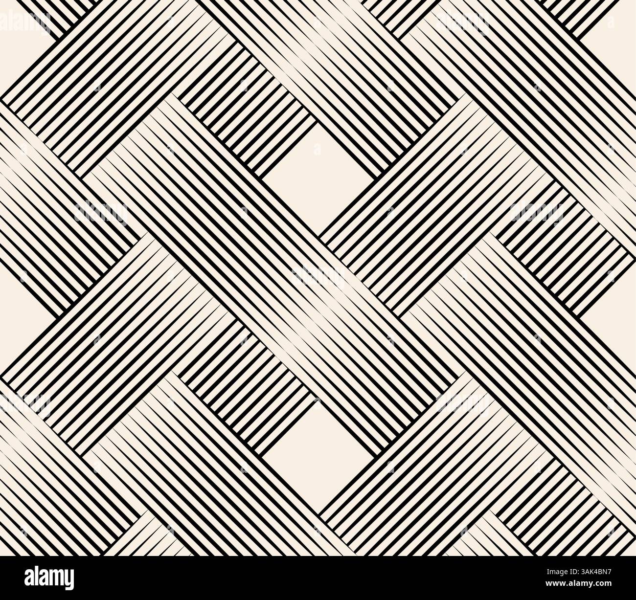 Thin lines squares, rectangles weave abstract seamless pattern.. Black beige geometric pattern. Stock Vector