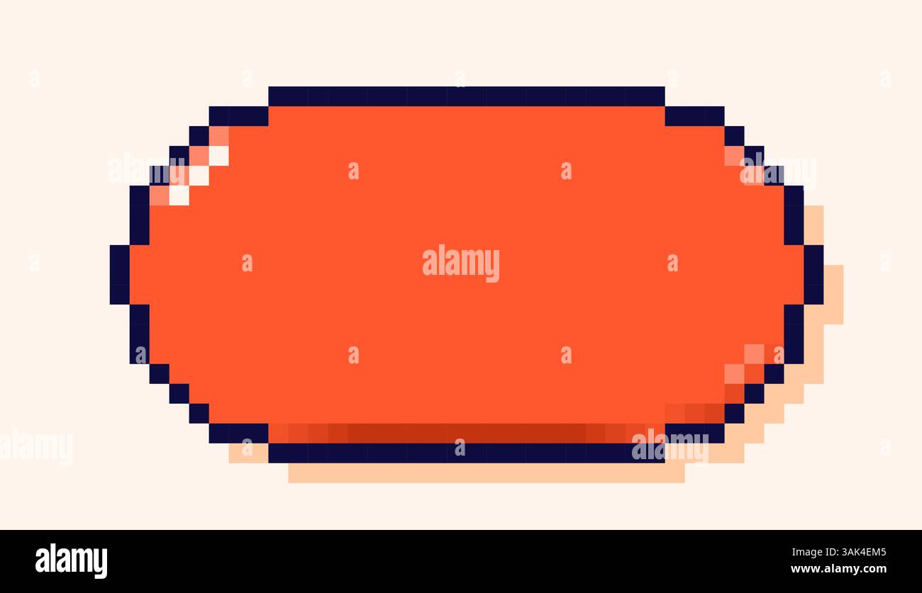 Speech bubble with orange background drawn in pixel art style. Stock Vector