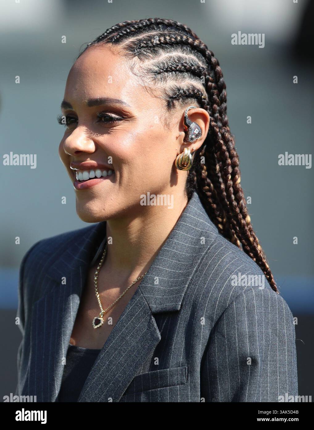 Commentator Alex Scott before the Adobe Women's FA Cup semi-final match ...