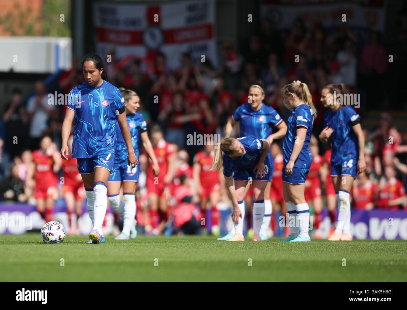 Chelsea's Mayra Ramirez reacts after they conceded the first goal ...