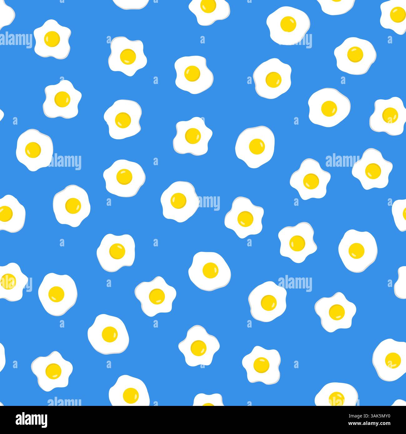 Fried eggs seamless pattern wallpaper on blue background Stock Vector