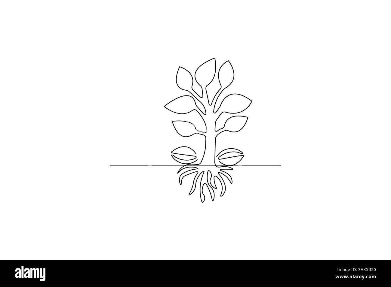 Continuous one line seed with plane with black and white vector icon ...