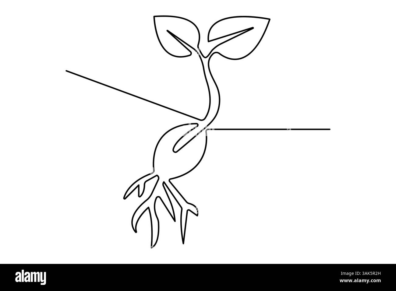 Continuous one line seed with plane with black and white vector icon ...