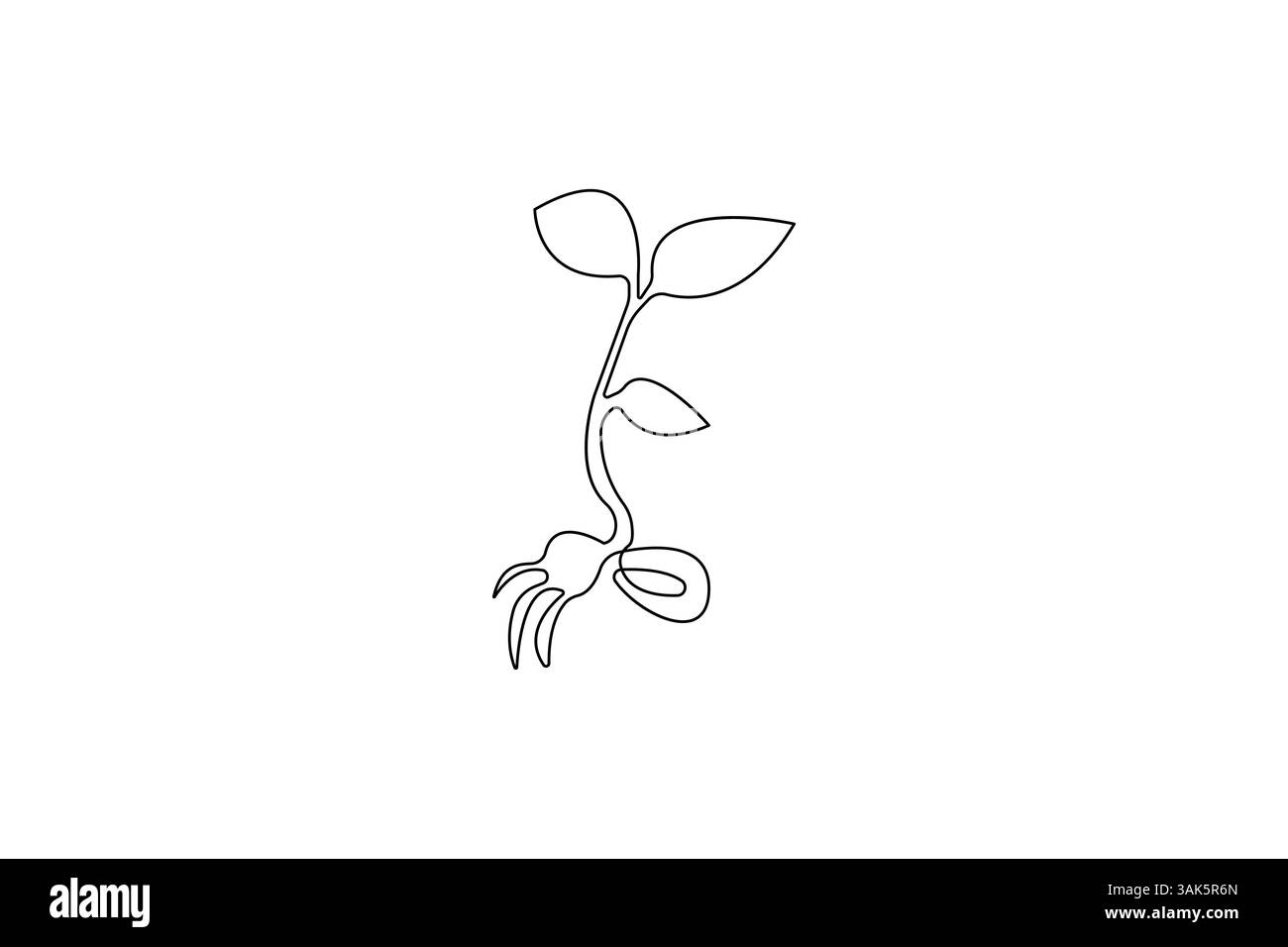 Continuous one line seed with plane with black and white vector icon ...