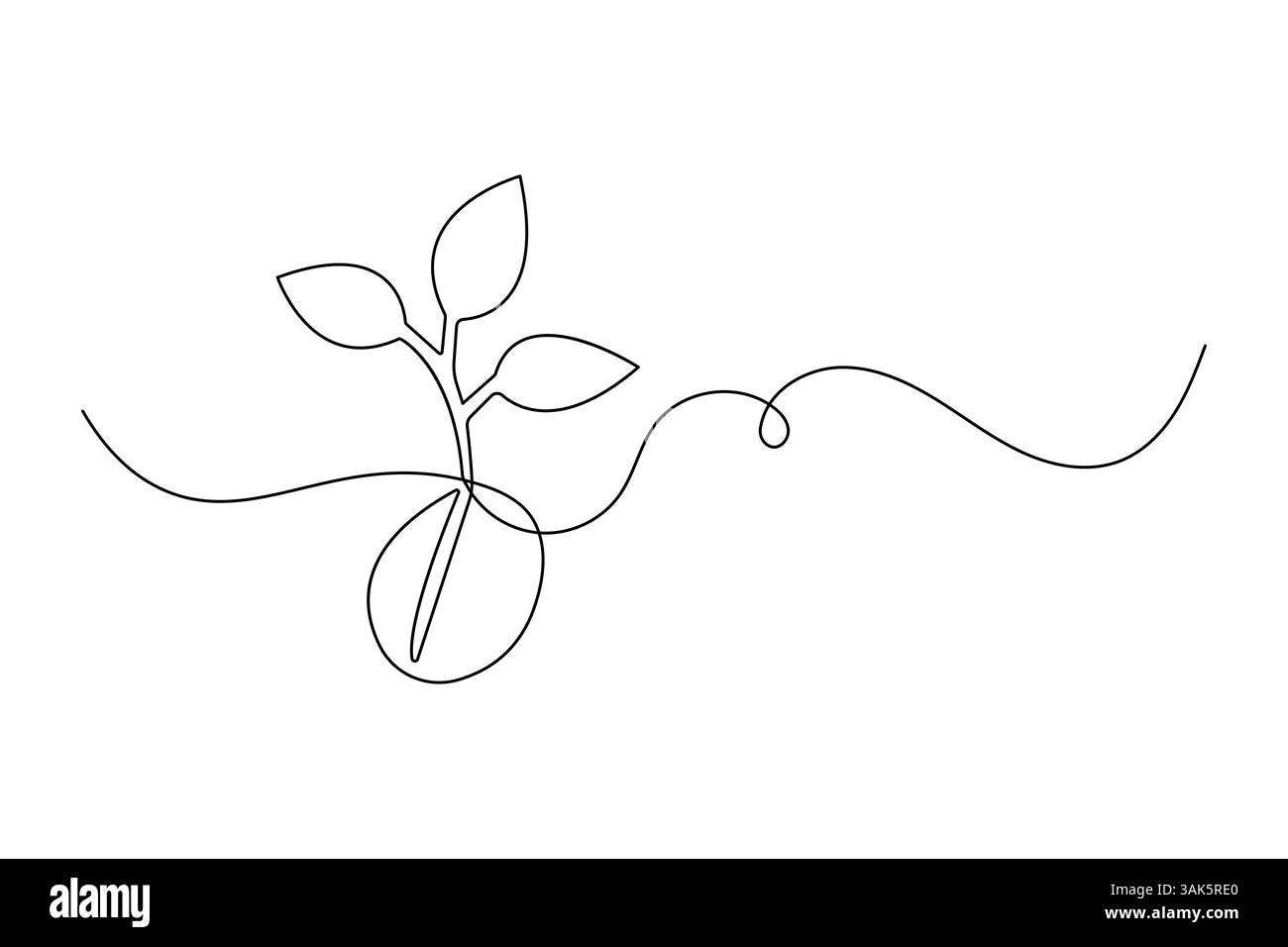 Continuous one line seed with plane with black and white vector icon ...