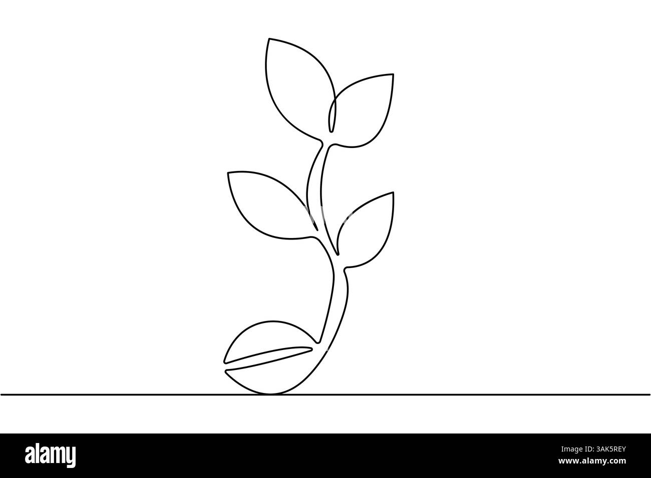 Continuous one line seed with plane with black and white vector icon ...