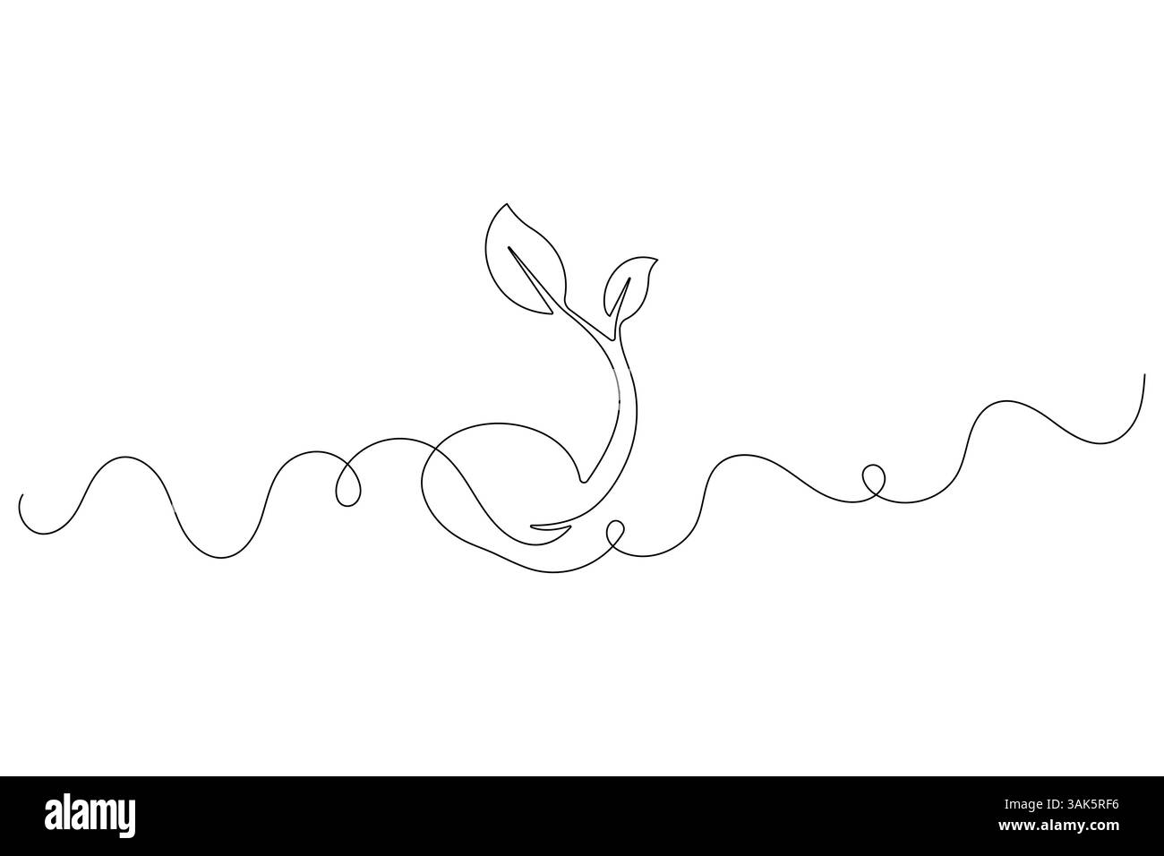 Continuous one line seed with plane with black and white vector icon ...