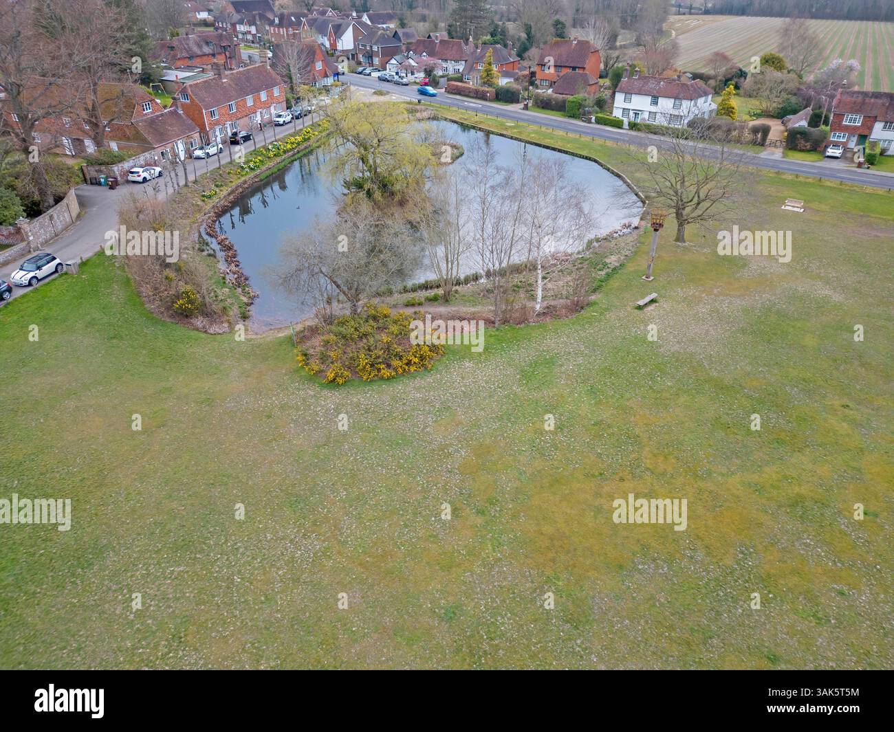 aerial view of the village pond in the small kent village of matfield Stock Photo
