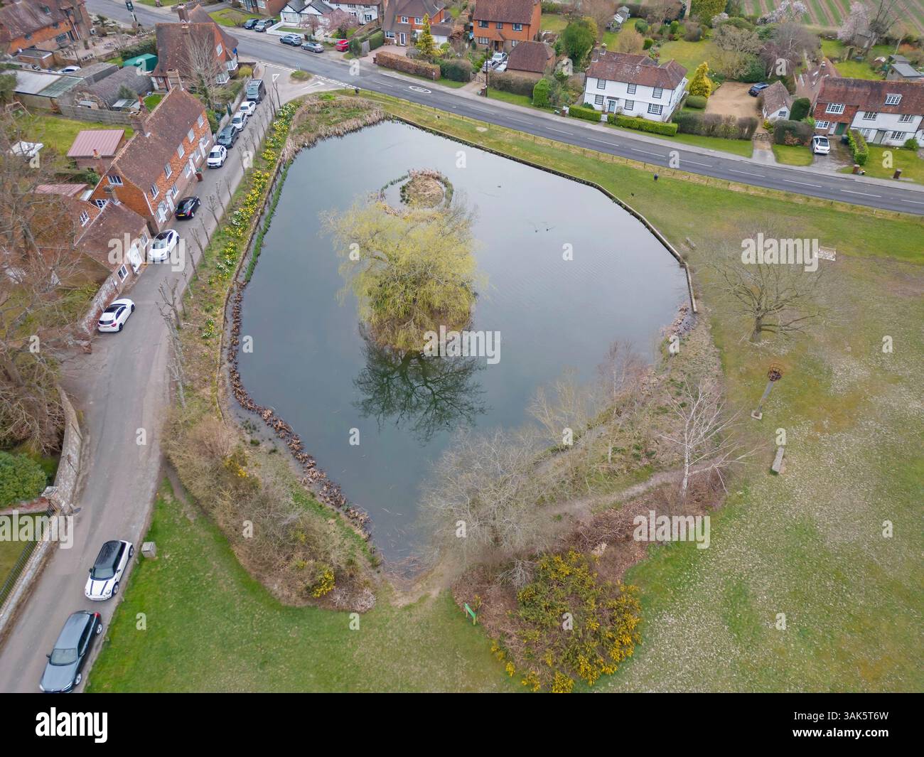 aerial view of the village pond in the small kent village of matfield Stock Photo