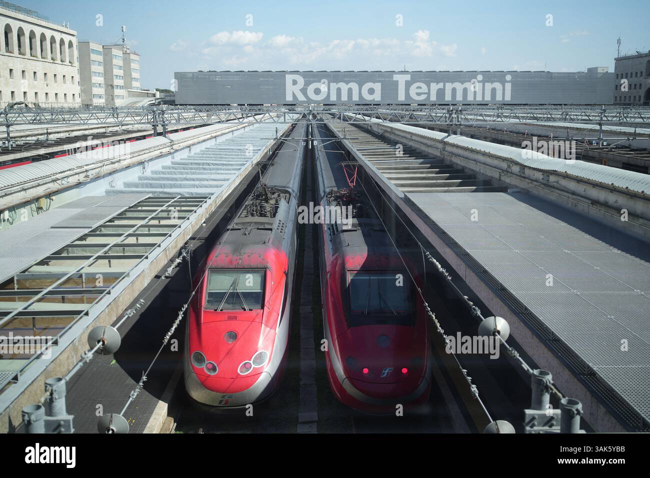 Rome, Italy - April 11, 2025: A red high-speed electric train ...