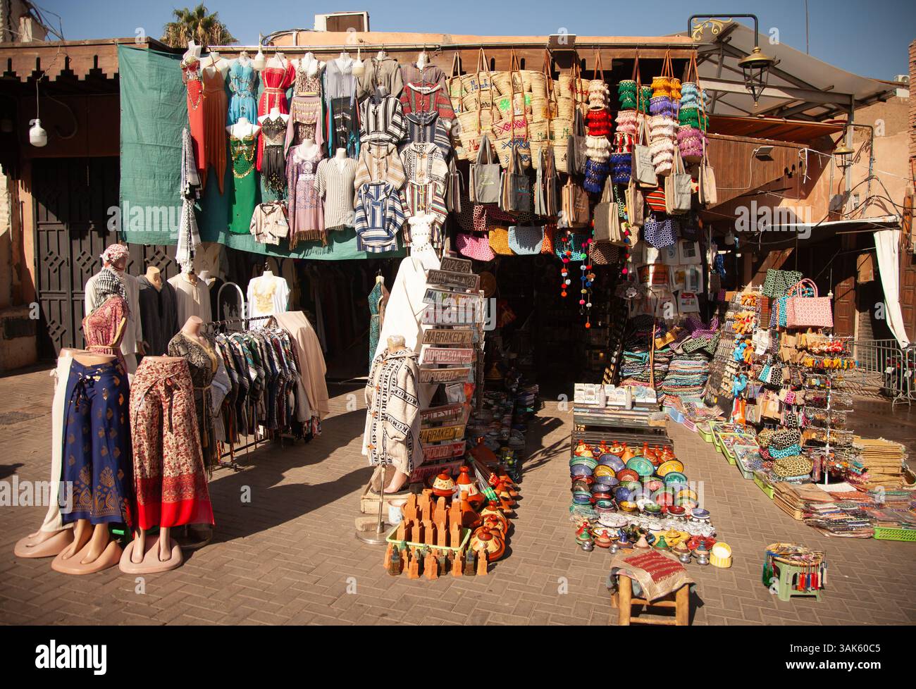 Moroccan clothes stall in souk Stock Photo