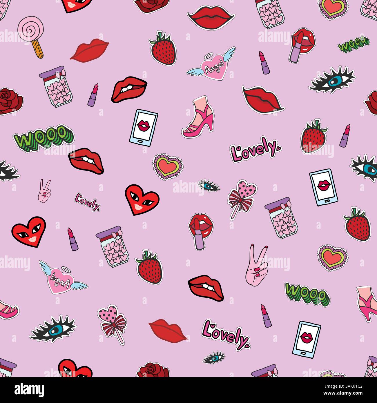 Seamless pattern with patches stickers badges Stock Vector