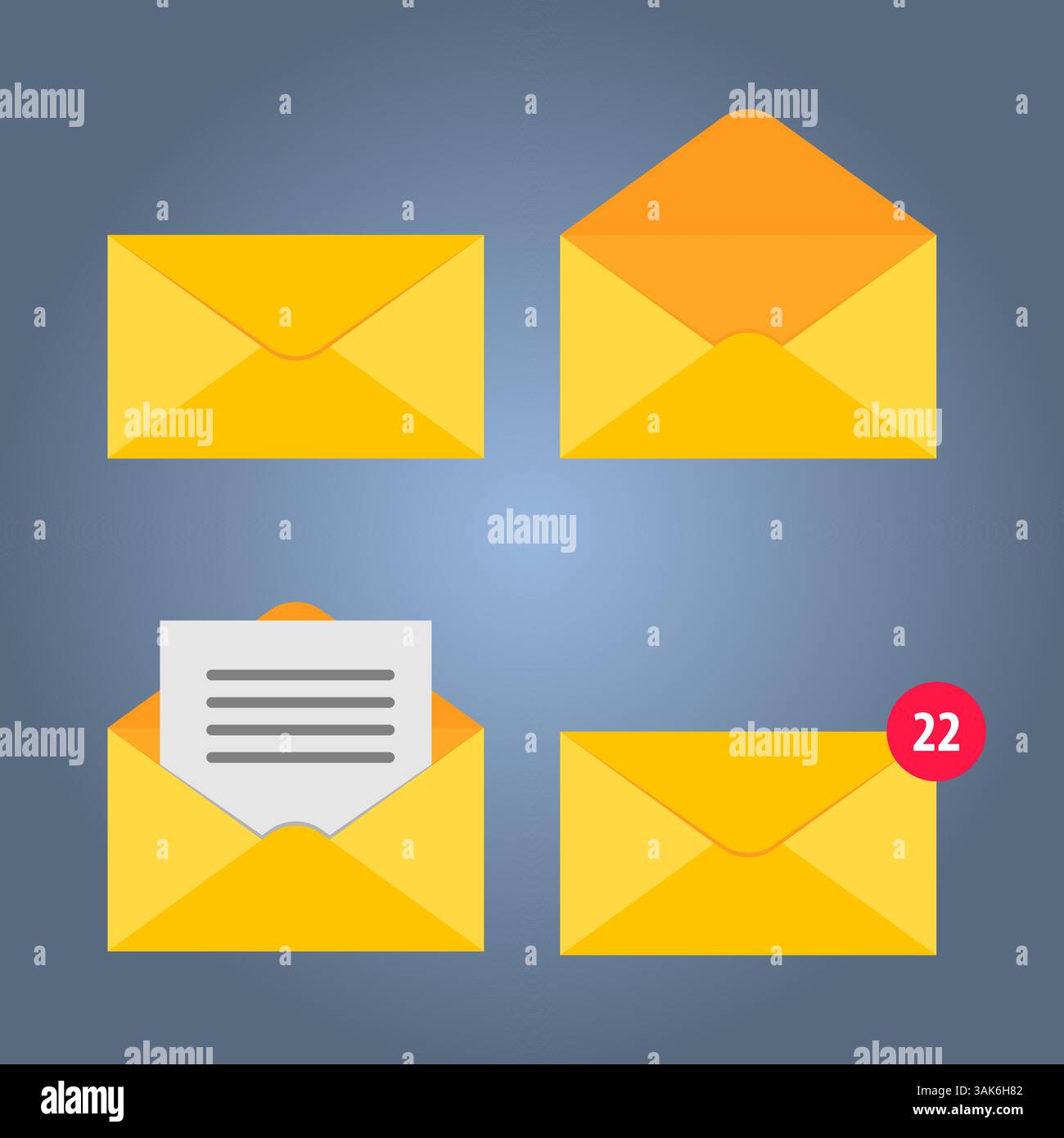 Set of open and closed mail vector envelope in orange color Stock Vector