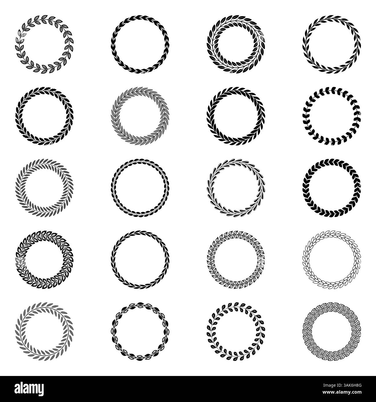 Set of vector wreaths with leaves collection of hand drawn laurel ...