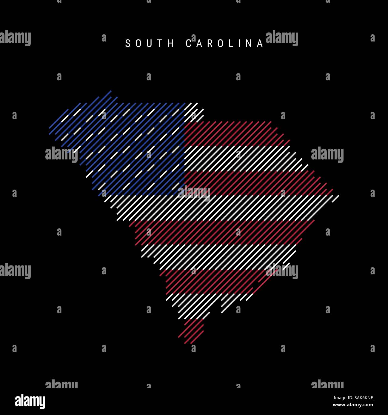 South Carolina US state hatched silhouette map of slanted parallel ...