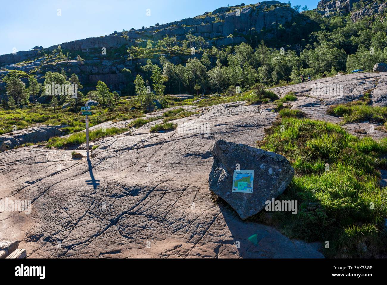 Signposts Rock Direction Signpost and Rock with Preikestolen Hiking Trail Information ...