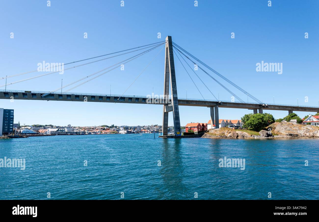 View of a Modern Suspension Bridge From a Ferry, Stavanger, Norway ...