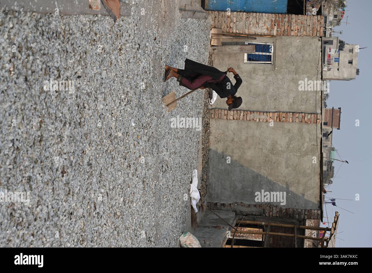 Workers are processing fish scales for export at a factory at ...