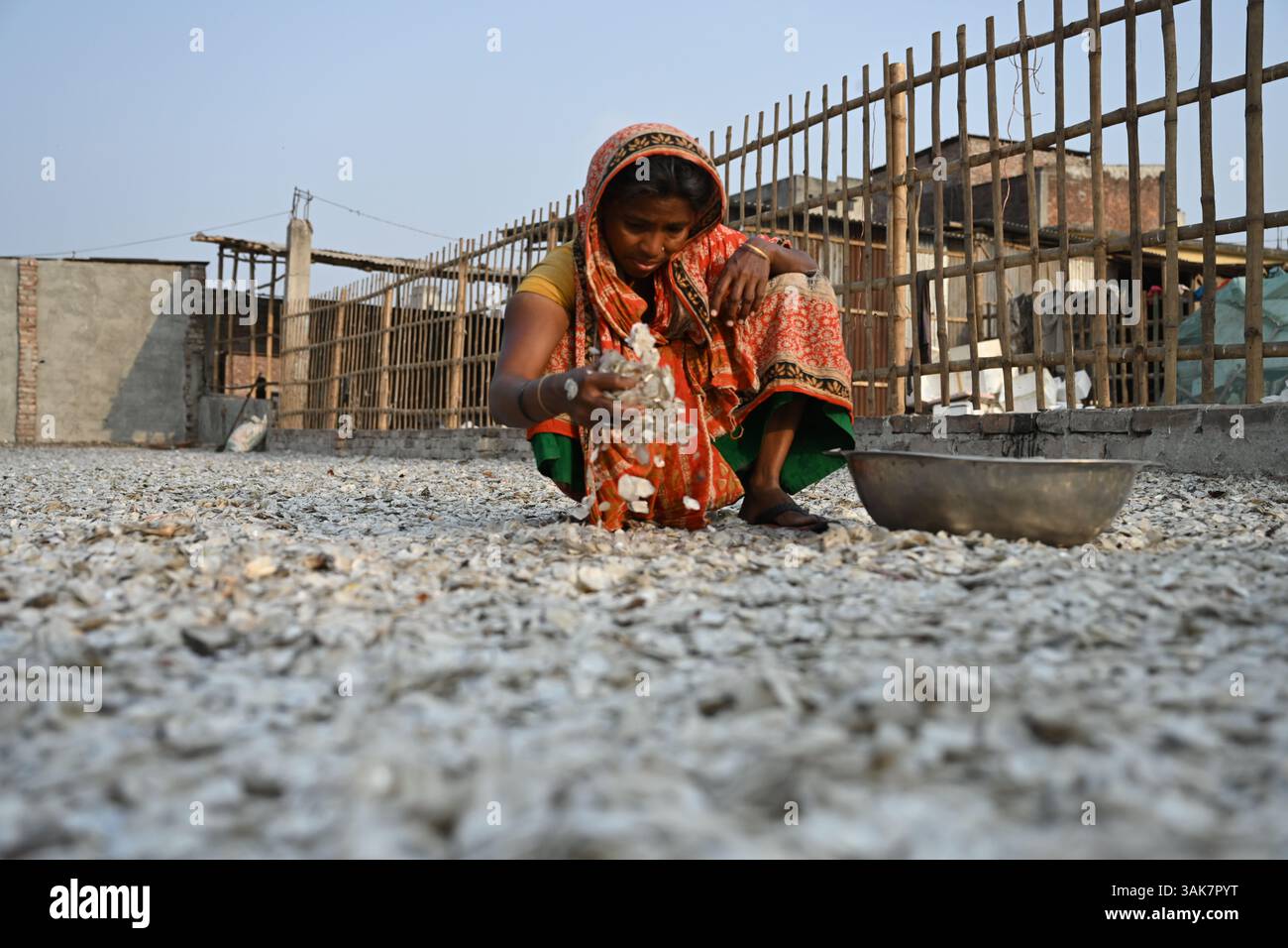 Workers are processing fish scales for export at a factory at ...