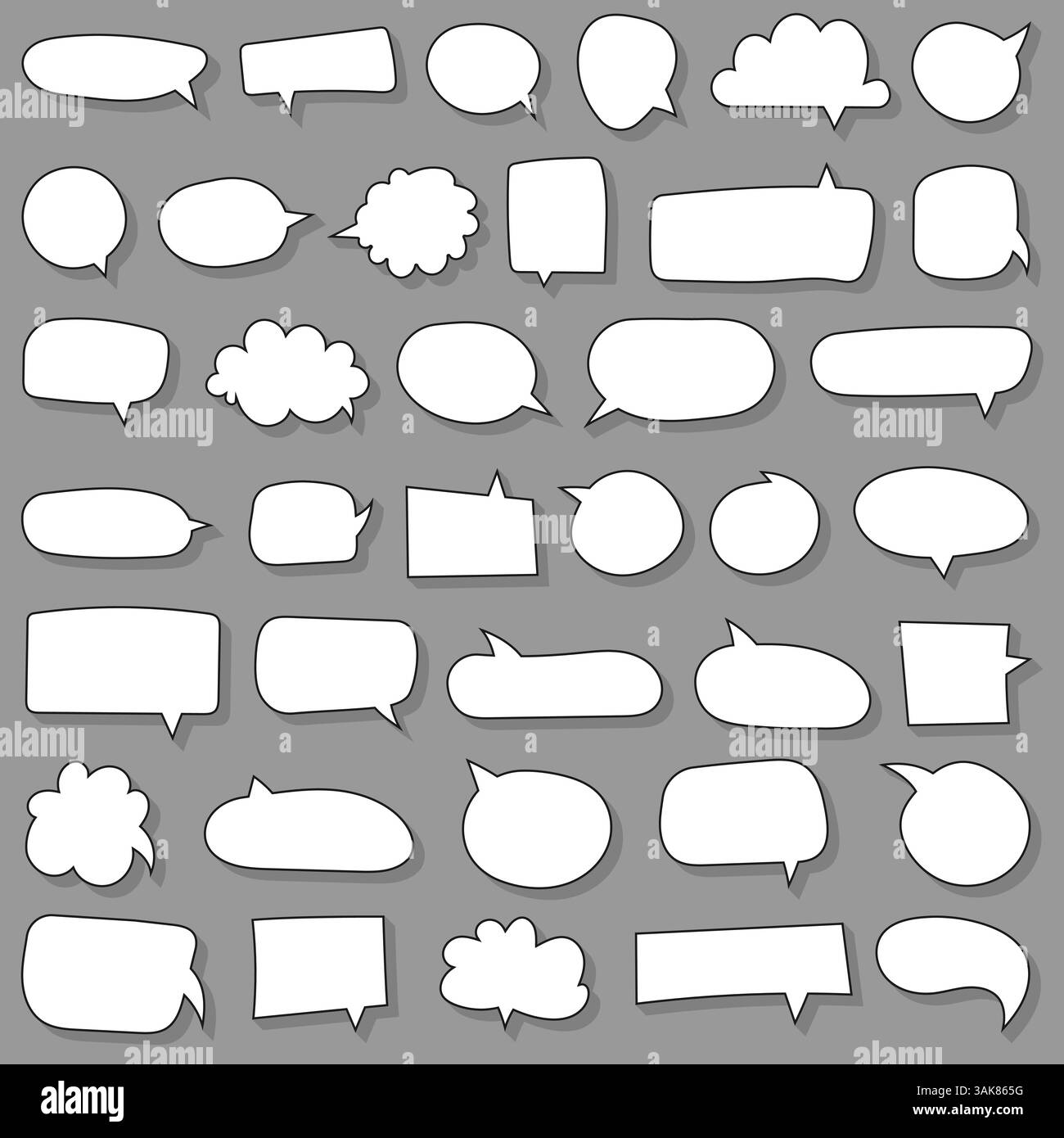 Collection of empty comic speech bubbles with halftone shadows, hand ...