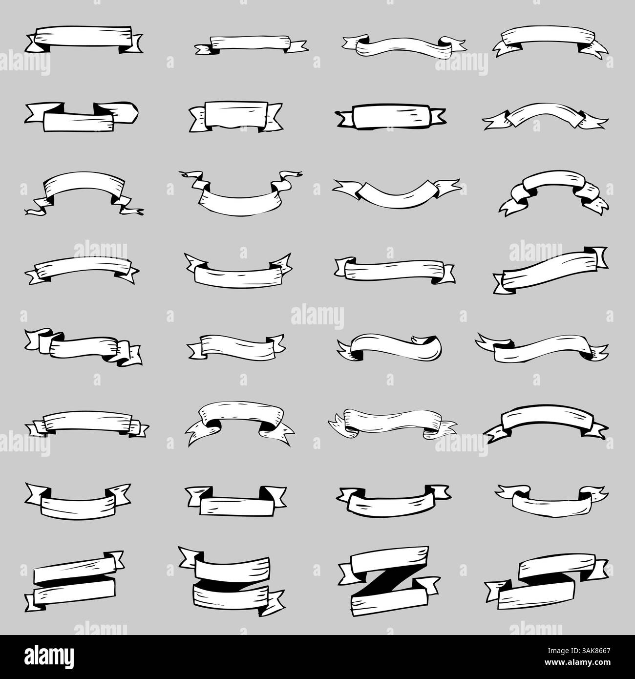 Set of vintage decorative hand drawn vector ribbon flags, empty banner ...