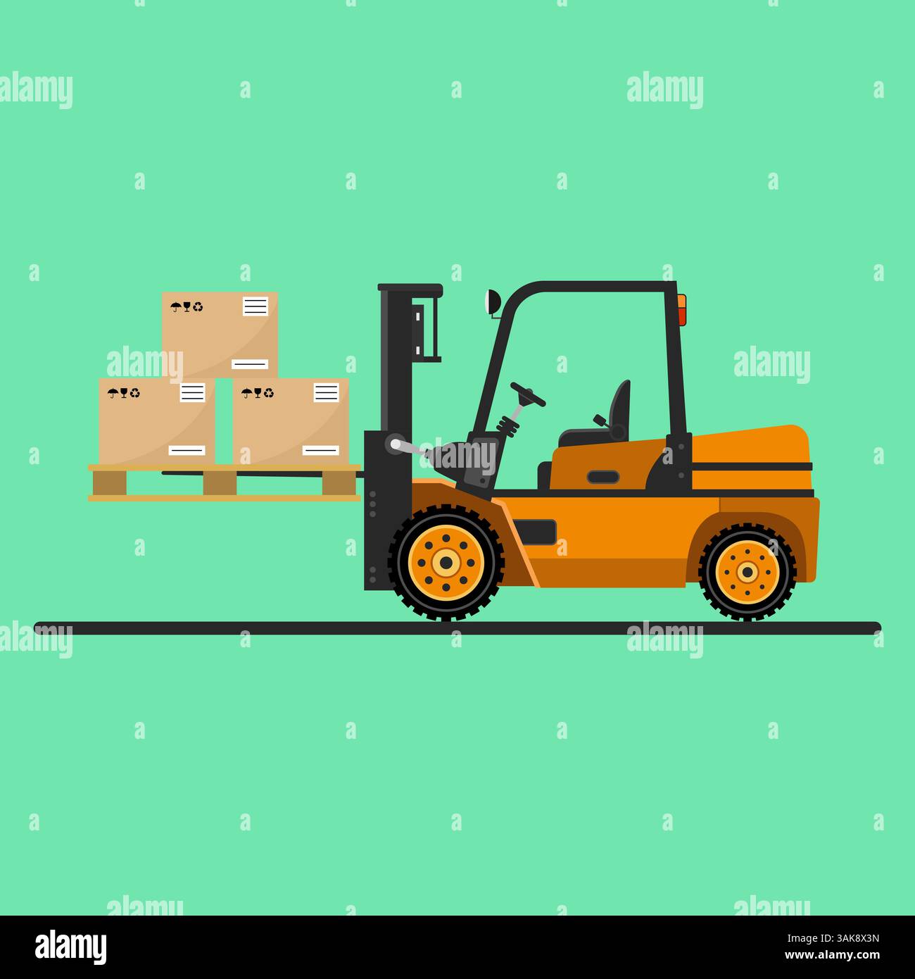 Vector icon forklift with flat-style boxes on a bright background Stock Vector