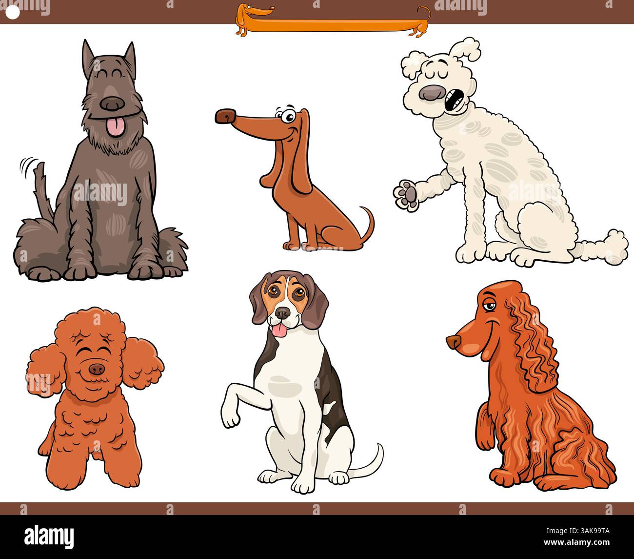 Cartoon illustration of purebred dogs and puppies animal characters set ...