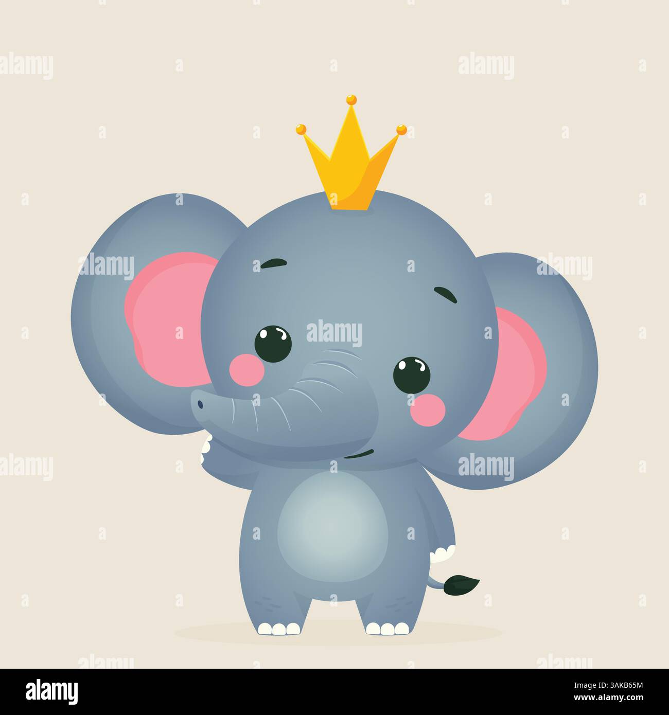 Cute Elephant Wearing Crown Flat Vector Illustration Isolated Stock ...