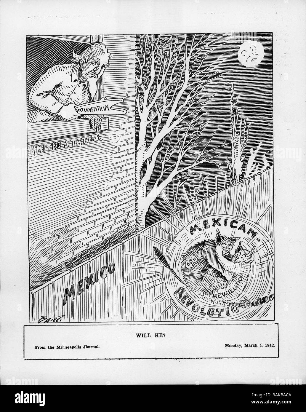 This political cartoon shows Uncle Sam observing two cats fighting in a ...