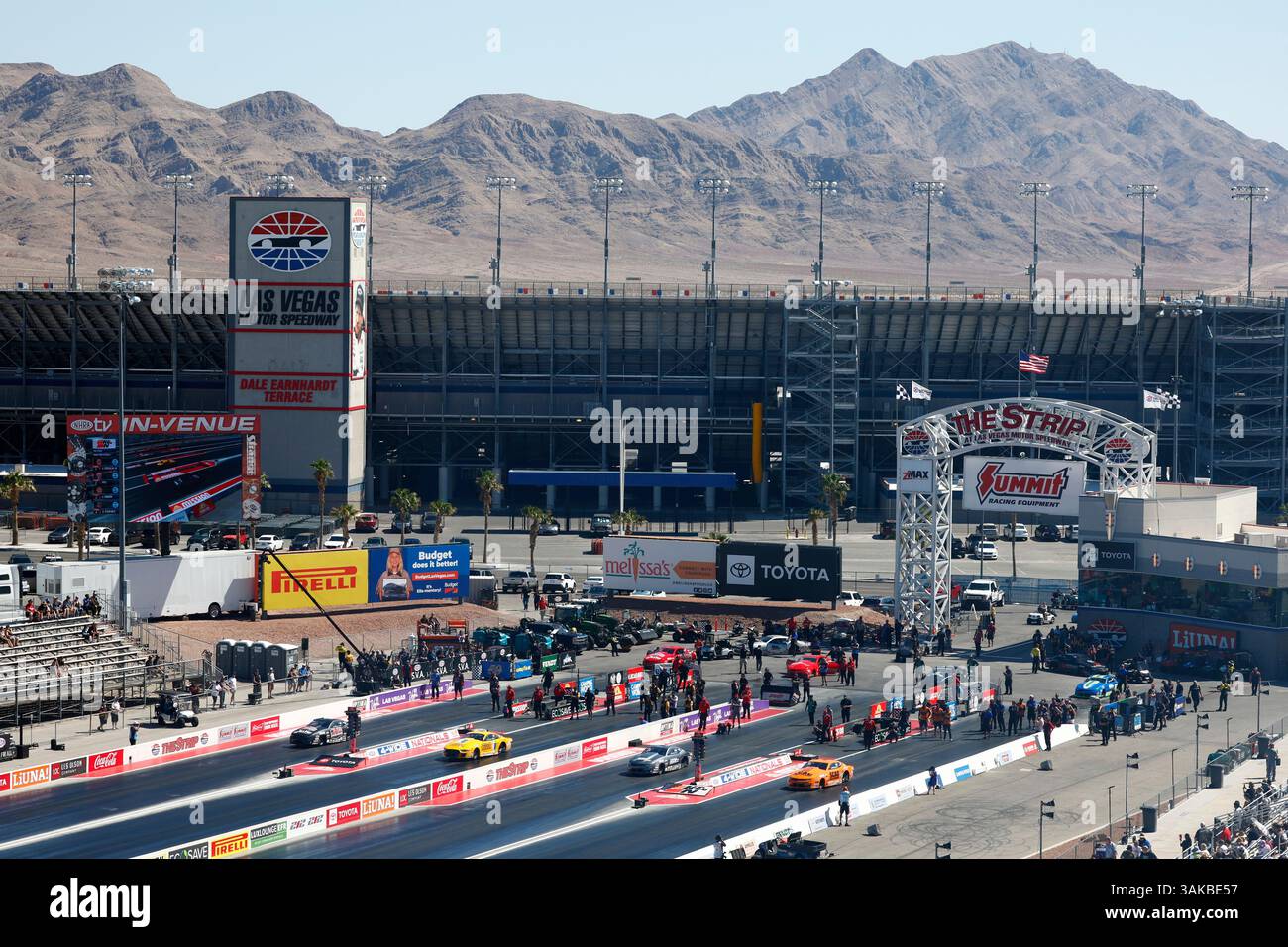LAS VEGAS, NV - MARCH 05: General view of pro stock cars racing with ...