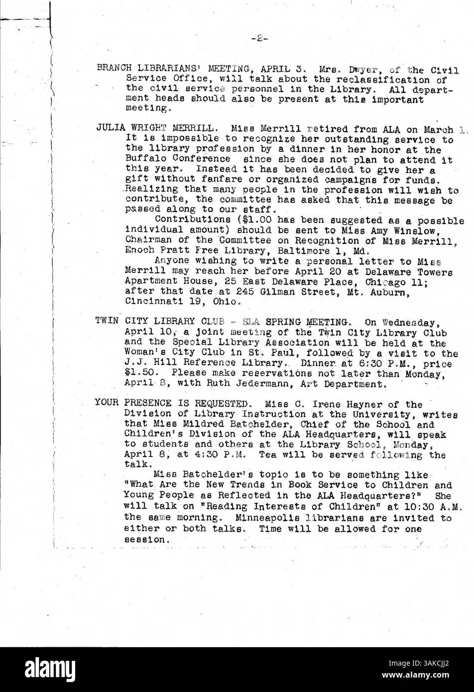 Important Operational Update Sign The 1946 weekly bulletin for Minneapolis Public Library employees ...