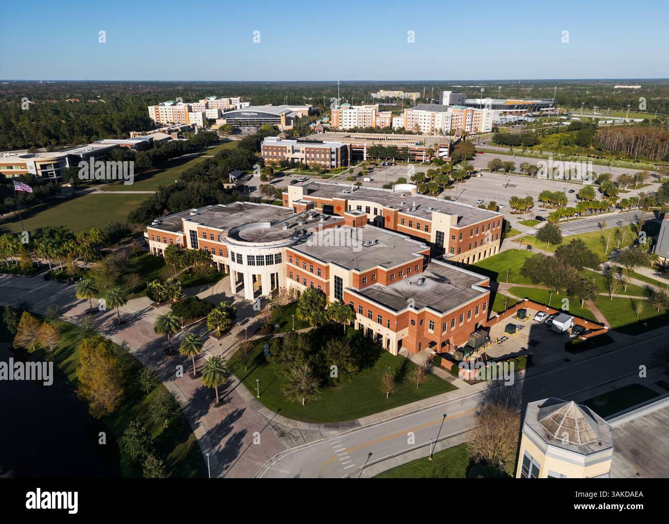 Aerial view of buildings in University of Central Florida campus in