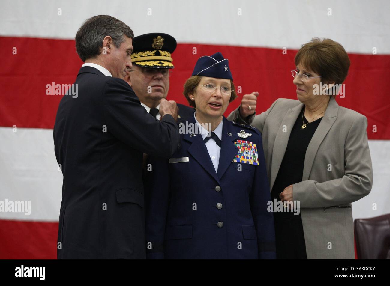 February 12, 2017 - New Castle, United States - Delaware National Guard Commander Carol Timmons receives the oath of office from Delaware Governor John Carney during the change of command ceremony at the Army Aviation Support Facility February 12, 2017 in New Castle, Delaware. (Credit Image: © James Pernol/Planet Pix via ZUMA Wire) Stock Photo