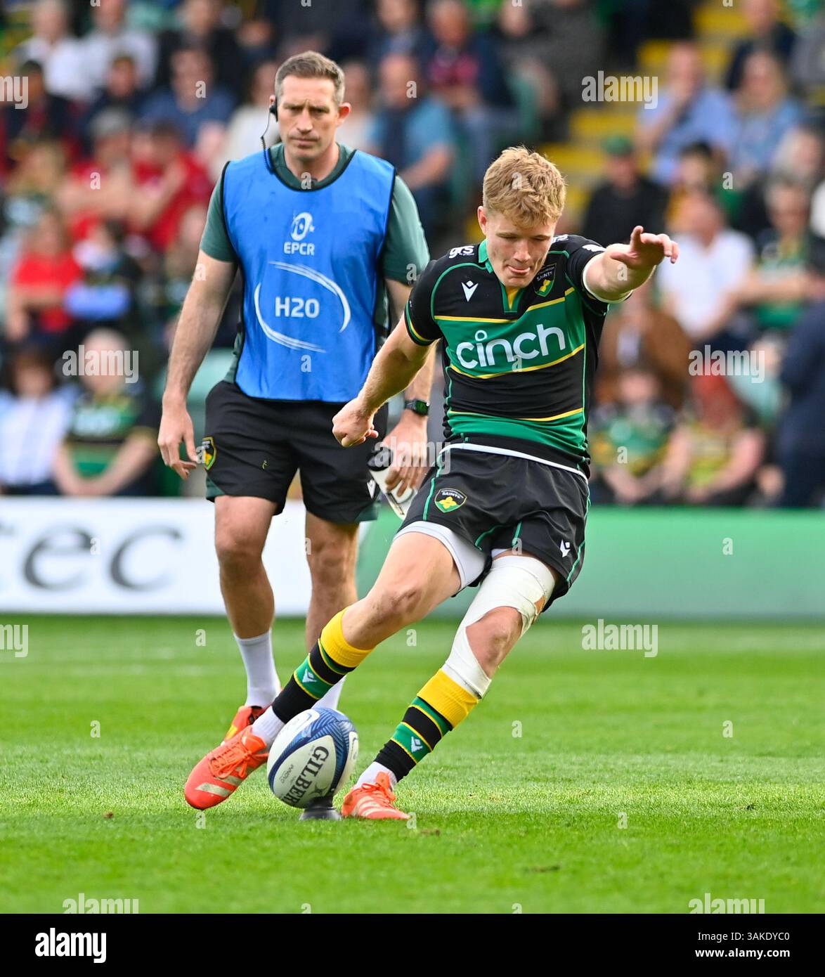 Northampton, UK. 12th Apr, 2025. Fin Smith of Northampton during the ...