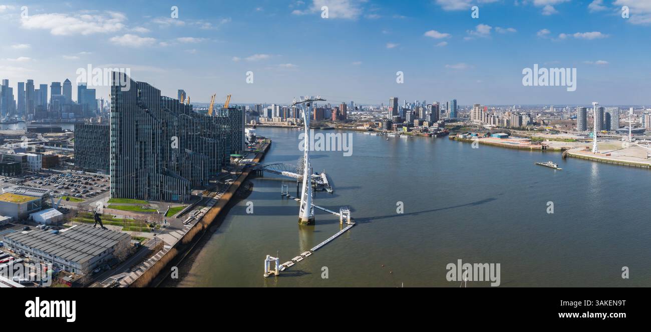 Aerial View of London with River Thames and Canary Wharf Stock Photo ...