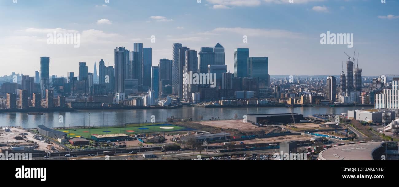 Aerial View of Canary Wharf Skyline and River Thames in London Stock ...