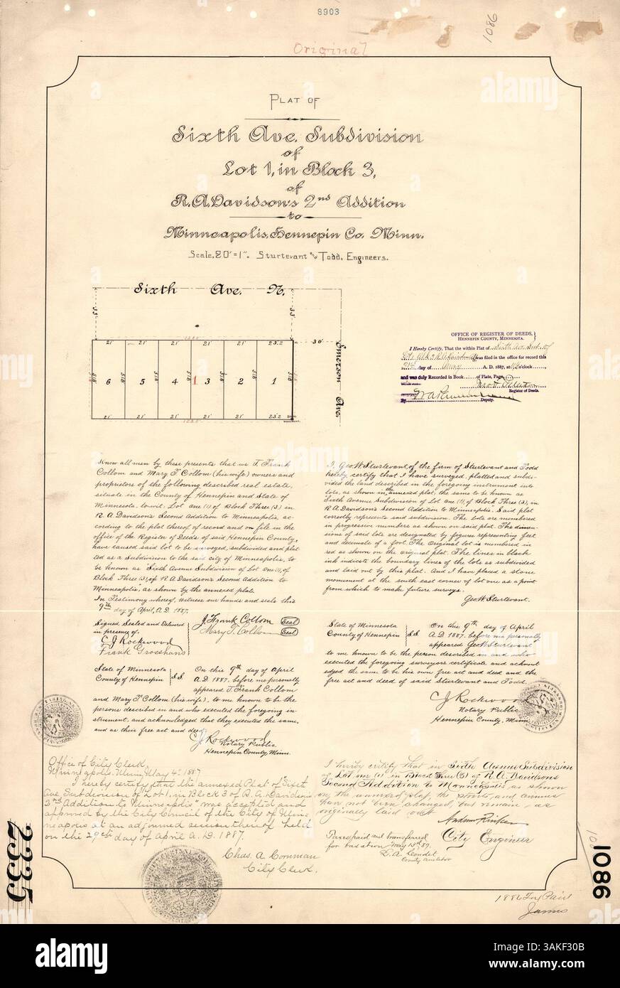 This plat shows the subdivision layout for Lot 1 in Block 3 of R. A ...