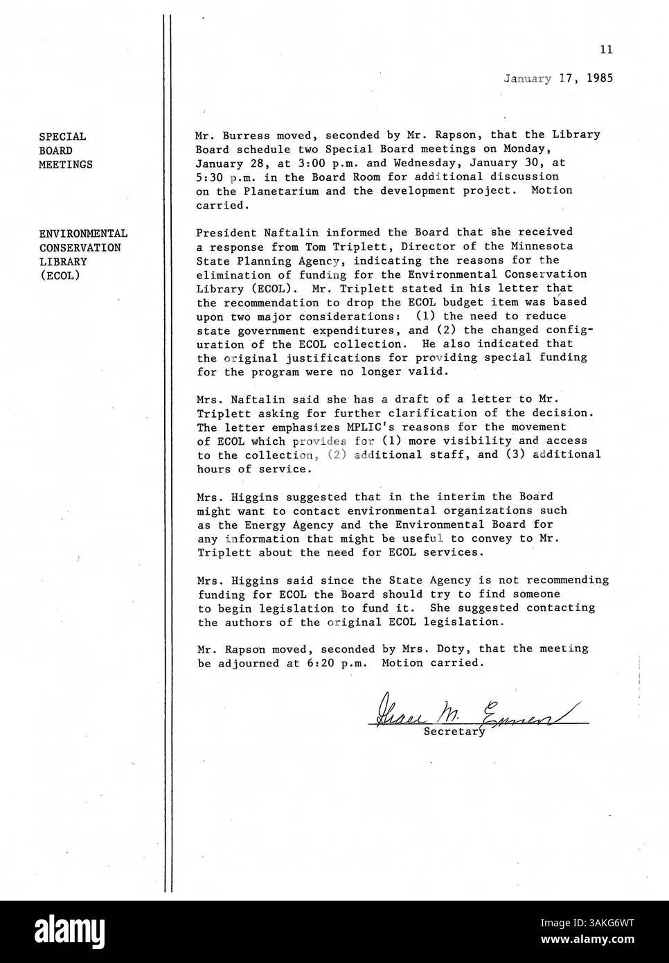 The 1985 meeting minutes of the Minneapolis Public Library Board of ...