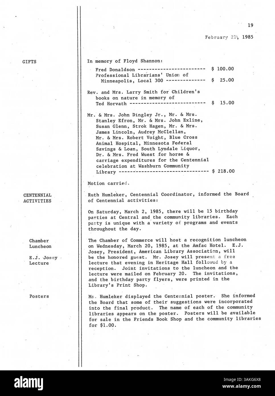 The 1985 meeting minutes of the Minneapolis Public Library Board of ...