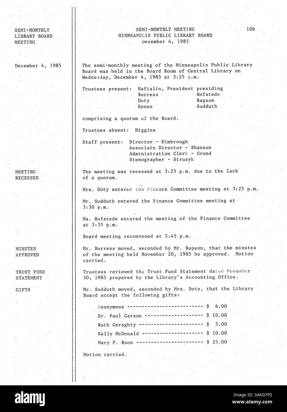 Minutes from the 1985 meetings of the Minneapolis Public Library Board ...