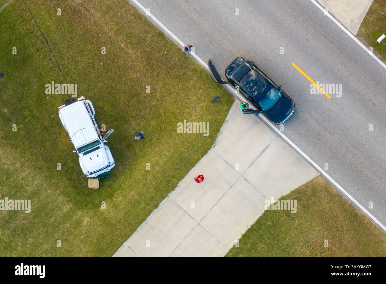 Car crash with first responders helping at accident site on American ...
