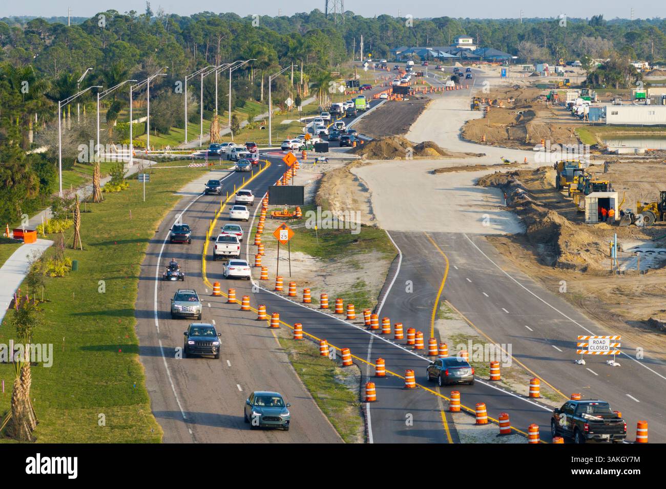 Us Highway Development Industrial roadworks. Wide American highway under construction ...