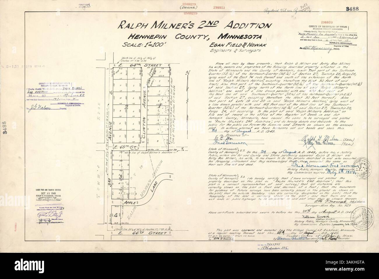 This title refers to Ralph Milner’s second land development addition ...
