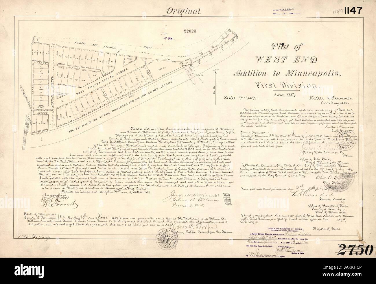 Plat Map Key This plat map shows the West End Addition to Minneapolis, First ...