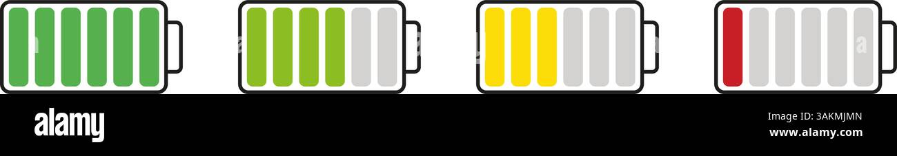 Battery Level Indicators Icon Set. Battery Power Charging Icons Symbol ...