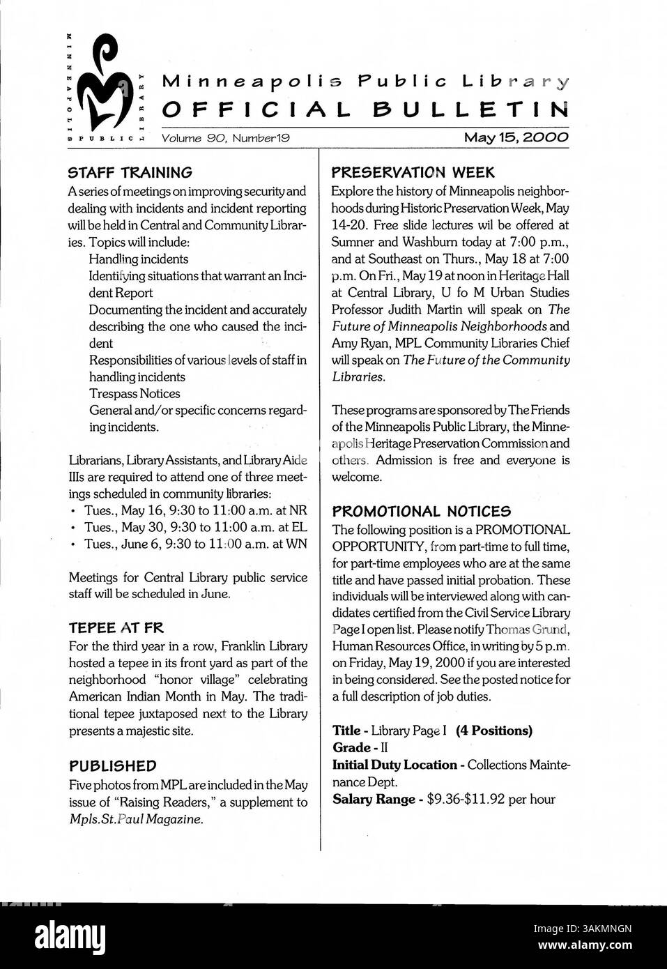 The weekly Minneapolis Public Library Official Bulletin of 2000 ...