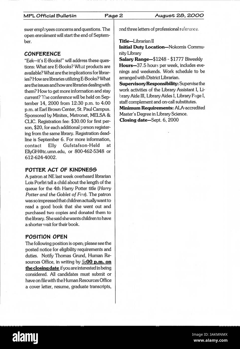 The Minneapolis Public Library's 2000 Official Bulletin was a weekly ...