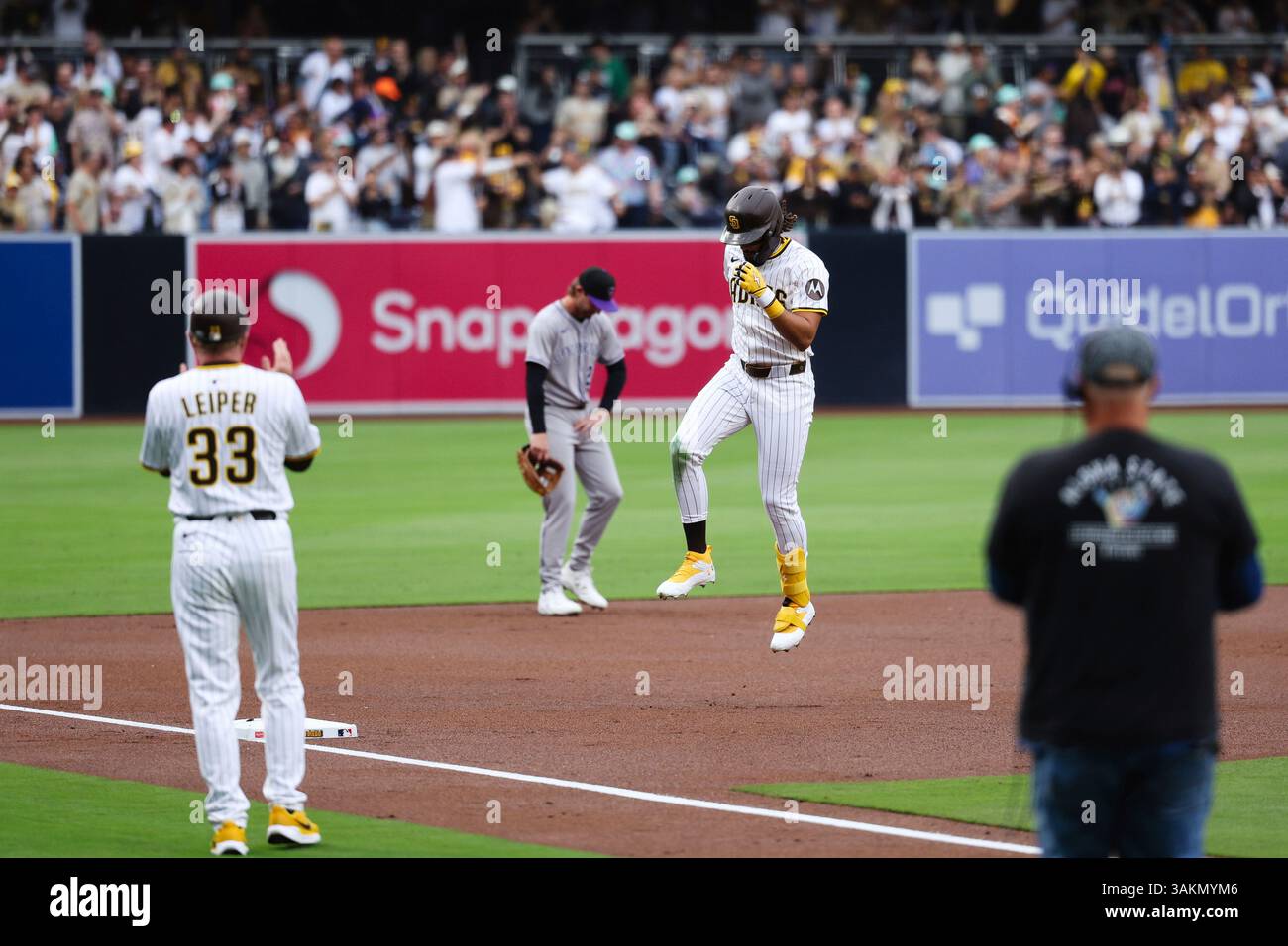 San Diego Padres' Fernando Tatis Jr. runs the bases after hitting a